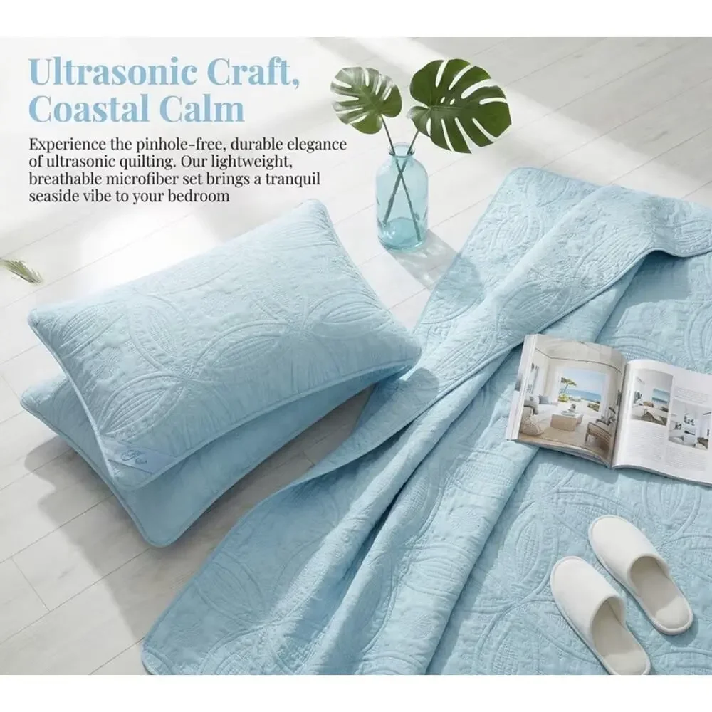 Twin Premium Embossed Quilt Set Ultra Soft Lake Blue New In Packaging